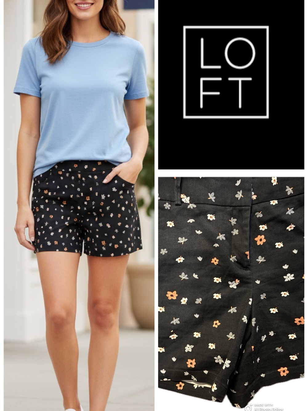 LOFT Blue, Pink, & White Ditsy Floral Shorts